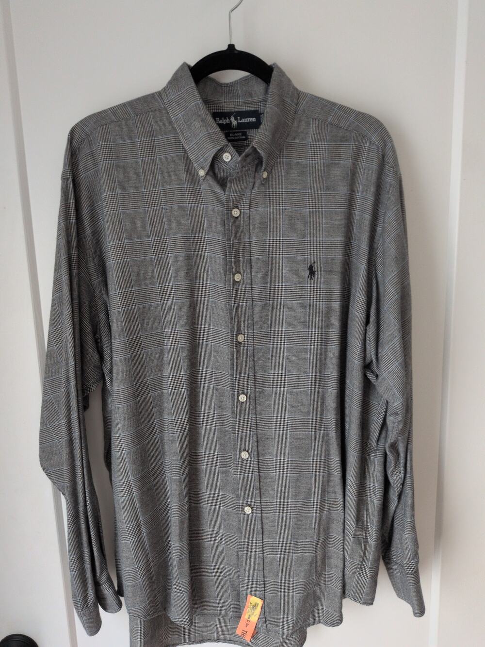 Vintage Ralph Lauren Blaire Shirt L Black White Glen Plaid Houndstooth Cotton